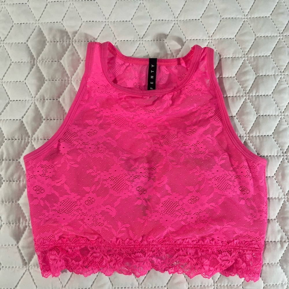 Savage X Fenty Hot Pink Lace Mesh Crop Top Bralette Size Small 4-6 NWOT - Picture 3 of 8